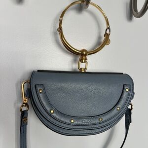 Chloe Small Nile Minaudiere Baby Blue Crossbody Bag with Gold Accents